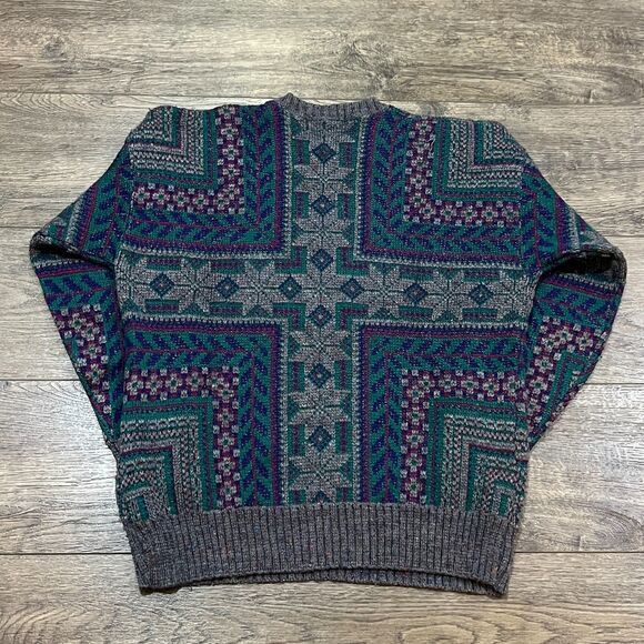 Vintage 80s Crossings Wool Knit Sweater Geometric Pattern USA Men’s M/L - Picture 5 of 7